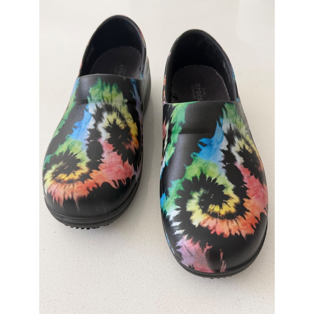 Crocs Neria Pro II Graphic Work Clogs Black Tie Dye Slip Resistant Womens 8 - Picture 1 of 9